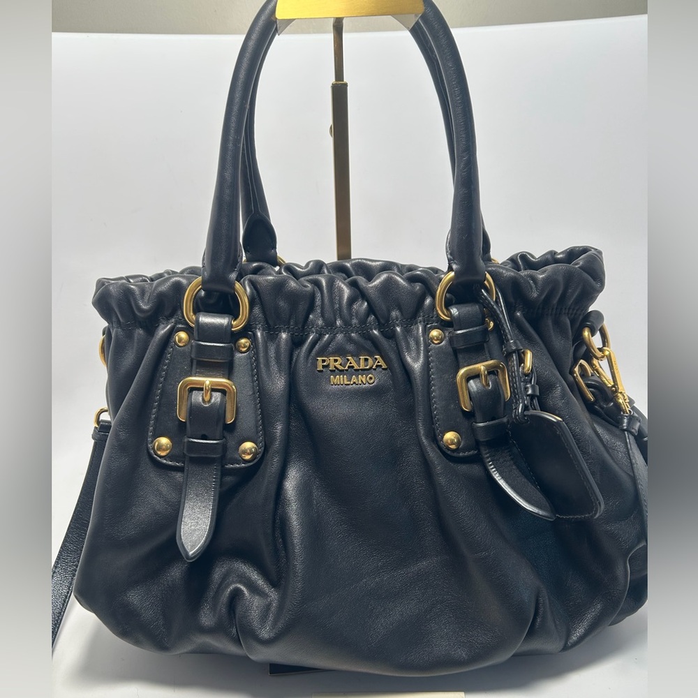 Prada Soft Calf Tote in Black Leather with Gold Hardware - Picture 2 of 10